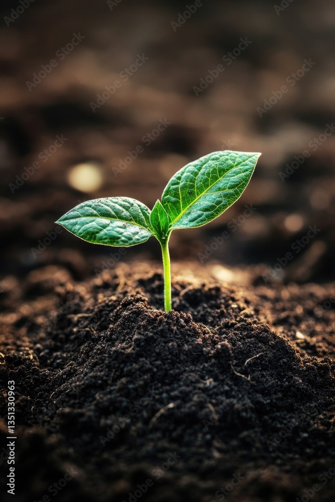 A small plant begins to grow from the earth