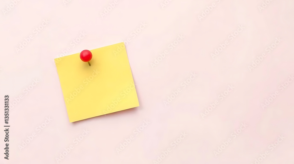 Yellow sticky post it note with red pushpin Yellow sticky post it note with red pushpin