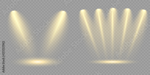 Bright light flash with cross-shaped beams, radiant white starburst, glowing flare overlay. Spotlight and Star with Bokeh and Dust Effect. Glowing Abstract. Yellow light effects. Light design element.