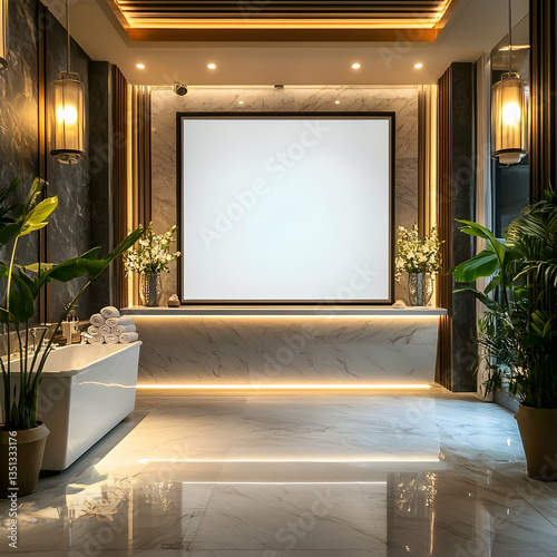 Luxury spa reception area featuring a blank welcome screen for personalized services or promotions.