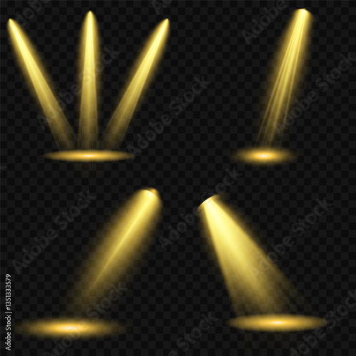 Bright light flash with cross-shaped beams, radiant white starburst, glowing flare overlay. Spotlight and Star with Bokeh and Dust Effect. Glowing Abstract. Yellow light effects. Light design element.