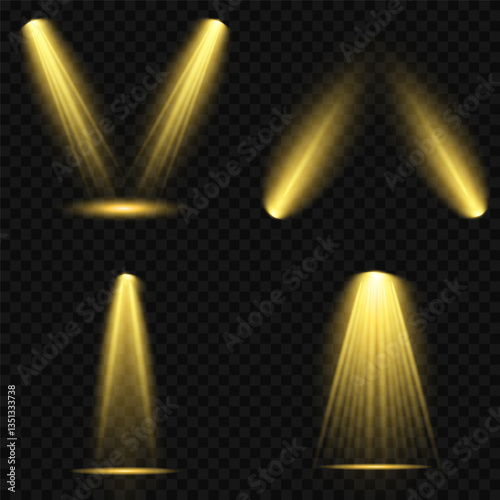 Bright light flash with cross-shaped beams, radiant white starburst, glowing flare overlay. Spotlight and Star with Bokeh and Dust Effect. Glowing Abstract. Yellow light effects. Light design element.