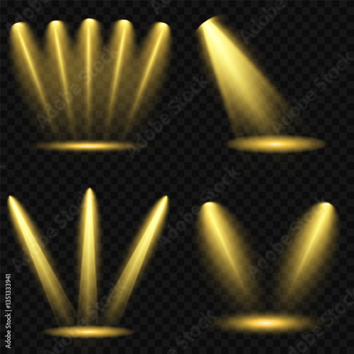 Bright light flash with cross-shaped beams, radiant white starburst, glowing flare overlay. Spotlight and Star with Bokeh and Dust Effect. Glowing Abstract. Yellow light effects. Light design element.
