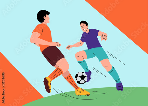 A thrilling soccer match between two players in dynamic action