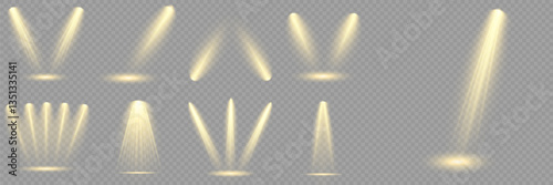 Bright light flash with cross-shaped beams, radiant white starburst, glowing flare overlay. Spotlight and Star with Bokeh and Dust Effect. Glowing Abstract. Yellow light effects. Light design element.