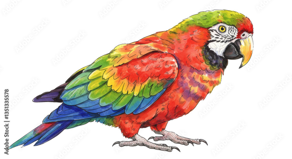 Fototapeta premium An Expressive Watercolor Illustration of a Parrot With an Array of Vibrant Colors
