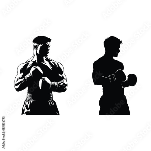 Boxing black silhouette of simple minimal vector