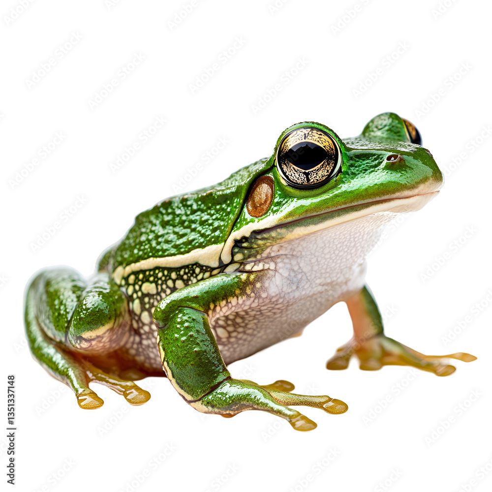 Fototapeta premium Vibrant Green Frog Isolated on Black Background Amphibian Wildlife Nature Closeup