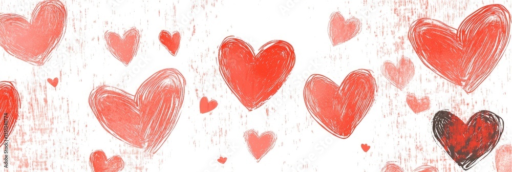 Romantic Hand-Drawn Hearts Pattern on White Background Romantic Hand-Drawn Hearts Pattern on White Background