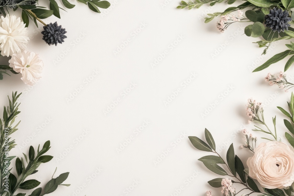 Naklejka premium delicately arranged spring flowers and plants in watercolor illustration grace page in harmonious blend of pastel hues