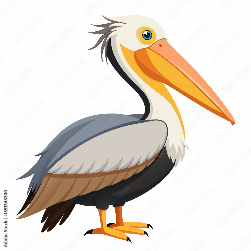 Fototapeta premium Cartoon illustration of a pelican with a beak isolated on a white background