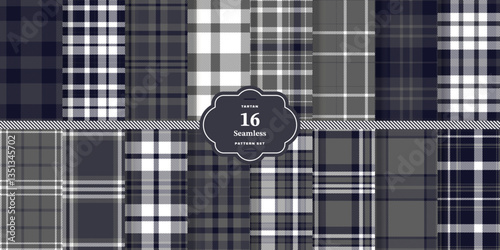 Highland Gold Tartan patterns fabric texture. Modern Dark Slate Seamless Tartan Set of 16