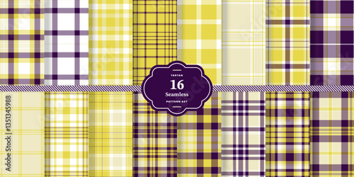 Cream Bisque Tartan patterns fabric texture. Modern Charcoal Gray Seamless Tartan Set of 16
