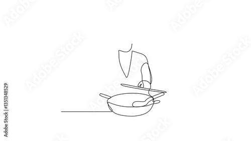 Animated self drawing of a chef is cooking for in the restaurant video design illustration. Design with Minimalist black linear design isolated. Cooking activity themes for your business asset design.