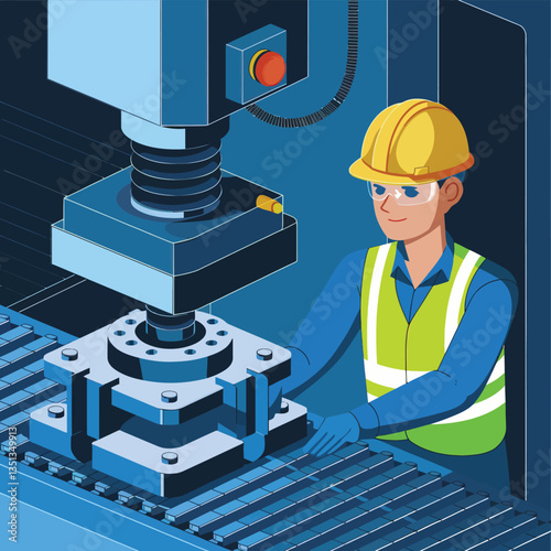 2d vector illustration colorful machine , worker and Industry and its development technology, factories and production lines icon

