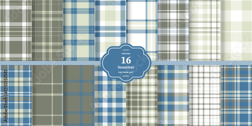 Modern Cream Bisque & Charcoal Gray Seamless Tartan Fabric Design Set of 16