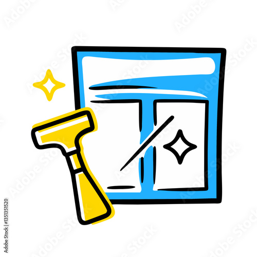 Sparkling window cleaning illustration with squeegee for home and commercial use