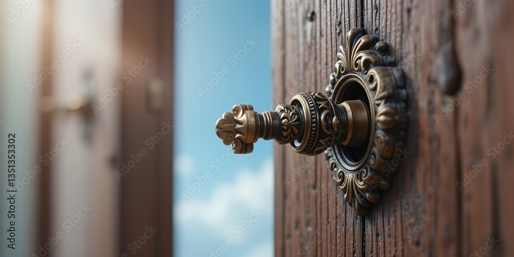 Ornamental Handle on an Ancient Doorway Opening to Blue Sky and Opportunities Ornamental Handle on an Ancient Doorway Opening to Blue Sky and Opportunities