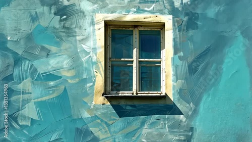 Serene Window on a Textured Teal Wall