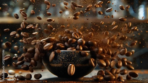 Roasted Coffee Beans in Motion: A Stunning Culinary Image