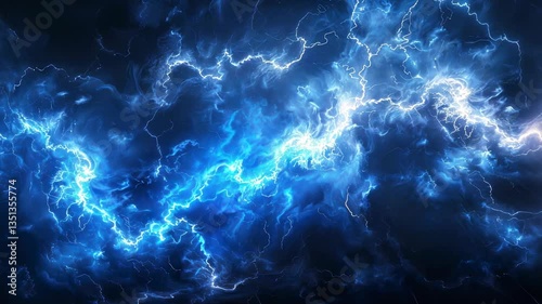 Abstract Blue Lightning Storm: A Digital Art Representation of Electrical Energy
