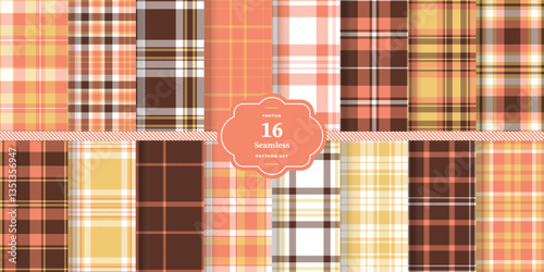 Cream Bisque and Light Maize Seamless Tartan Fabric Design Set of 16