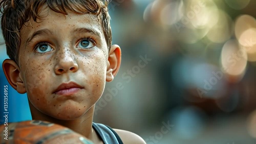 Youthful Gaze: A Portrait of a Boy with a Basketball
