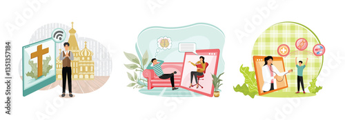 Online church concept. Online therapy. Telehealth.