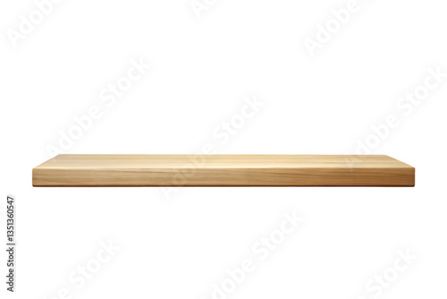 Wooden Shelf on Display: A single, clean wooden shelf floats in mid-air, presented against the background.
