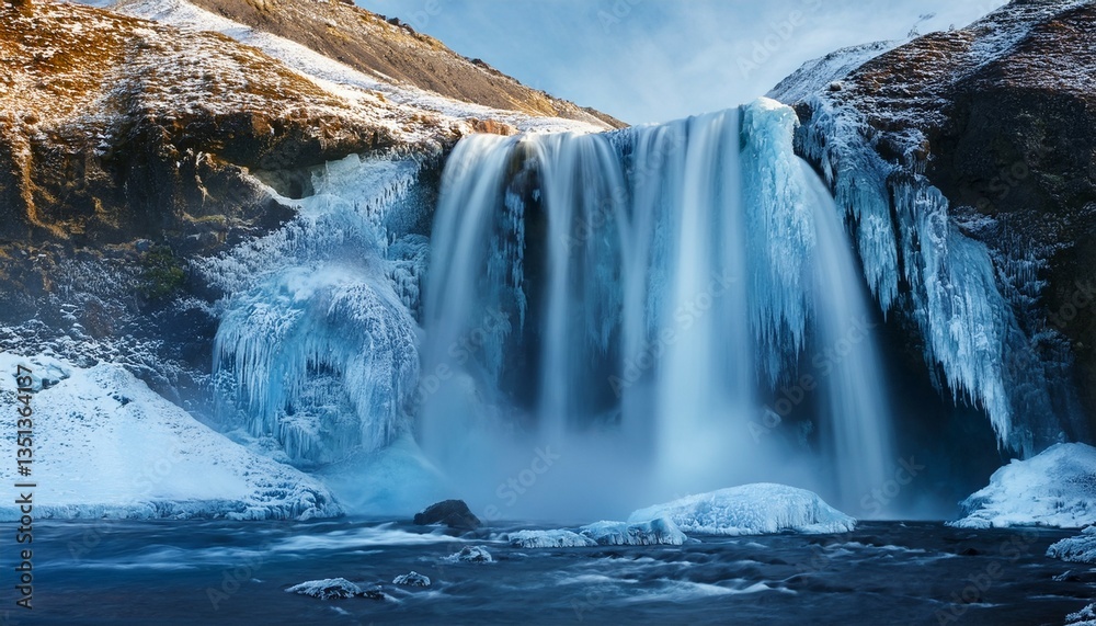 cascade of waterfalls flowing from icy summit mountain waterfall cascade of waterfalls flowing from icy summit mountain waterfall