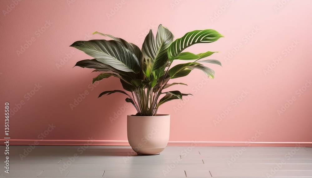 Fototapeta premium modern-day plant in minimalist pot towards pink history