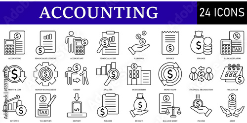 Set of Accounting Icons or symbols Vector fully editable file.