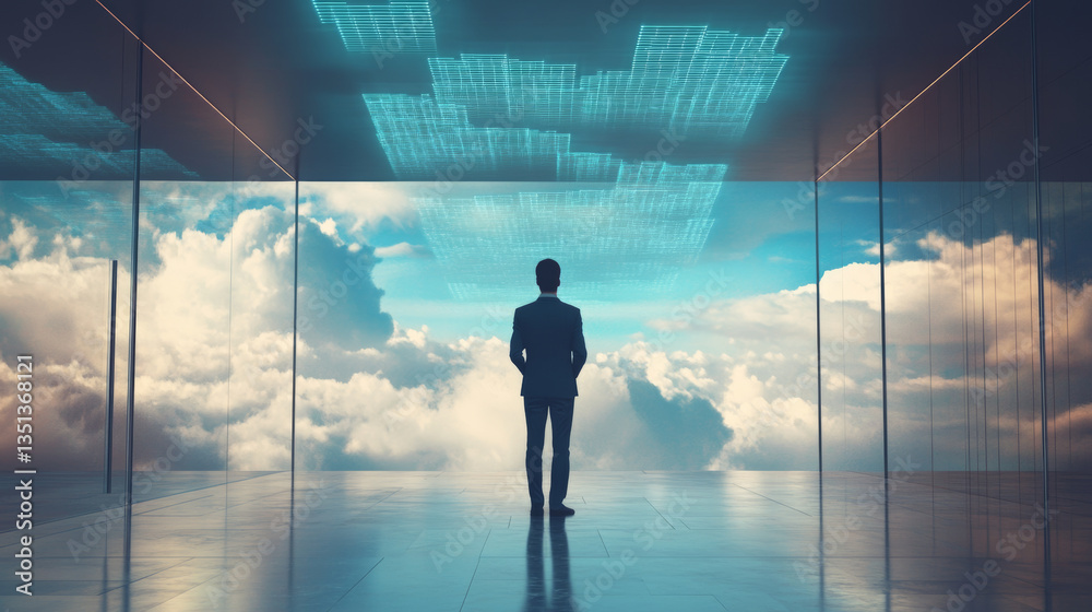 Obraz premium Innovative business strategies modern office digital transformation cloud visualization inspirational perspective