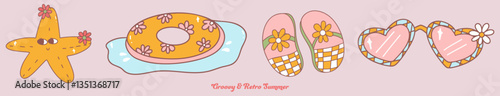 Groovy and retro summer vibes come alive with playful designs featuring starfish, donut, sandals, and stylish sunglasses