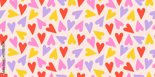 Modern abstract seamless pattern with colorful heart shapes. Romantic hand drawn vector design illustration background for surface design