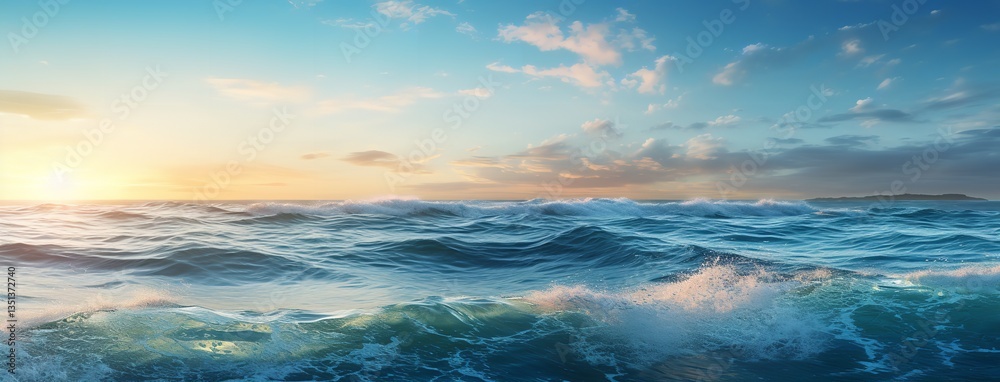 Wide-horizon seascape that highlights the breathtaking expanse where the sky meets the sea, Generative AI. Wide-horizon seascape that highlights the breathtaking expanse where the sky meets the sea, Generative AI.
