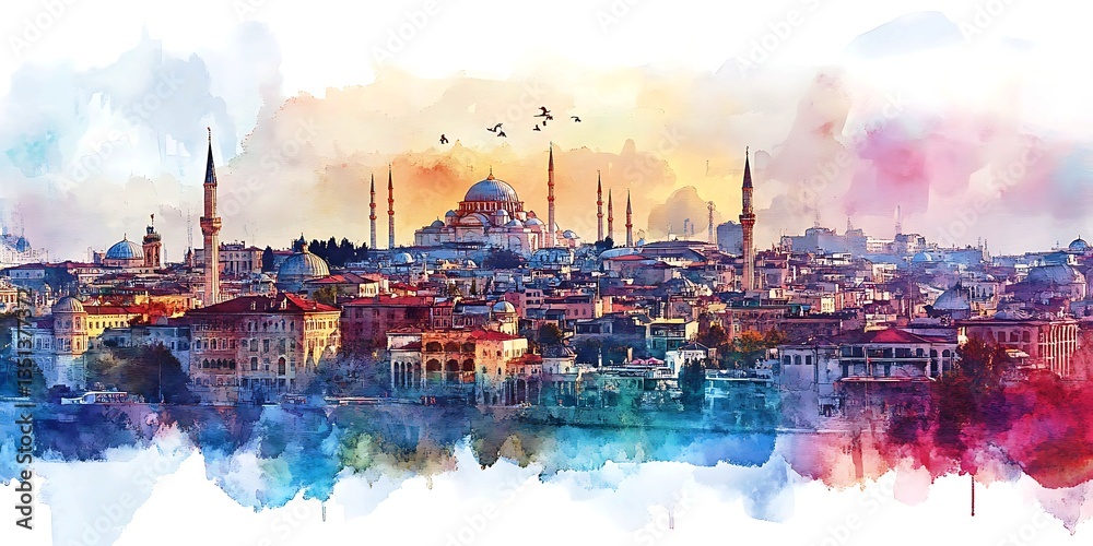 Obraz premium Panorama of Istanbul, Turkey view from the Bosphorus, istoric architecture