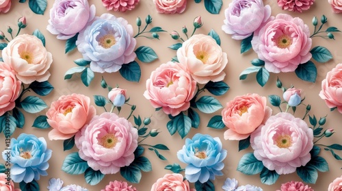 Pastel Rose Floral Pattern Wallpaper Design