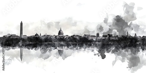 Washington D.C. USA Skyline BW, landscape watercolor abstract painting print poster