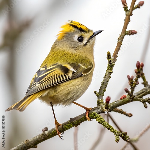 goldcrest realistic image on white background