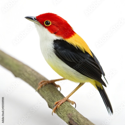 wire tailed manakin bird illustration on white background