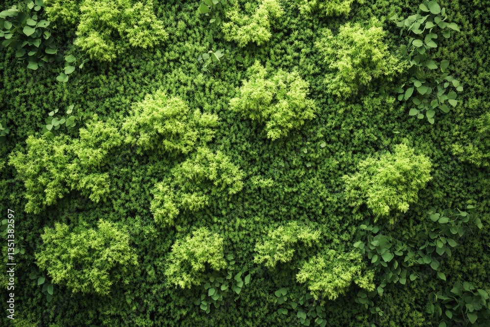 Green wall composed of various small plants and foliage patterns Green wall composed of various small plants and foliage patterns