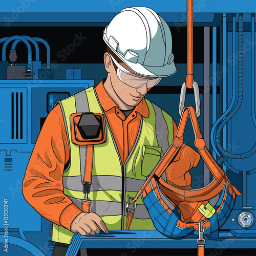 2d vector illustration colorful machine , worker and Industry and its development technology, factories and production lines icon
