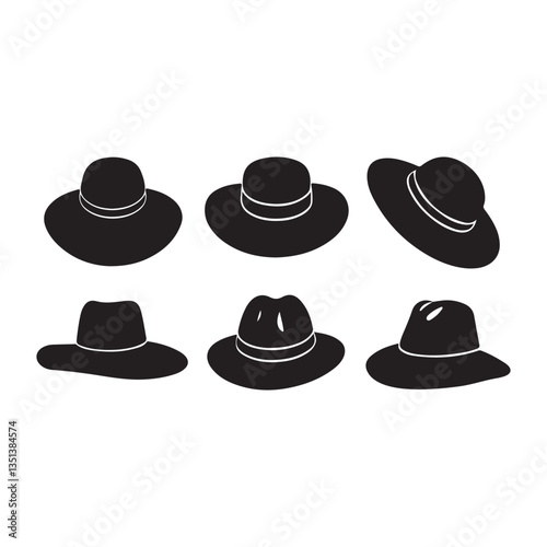   set of vector various fedora hat silhouettes