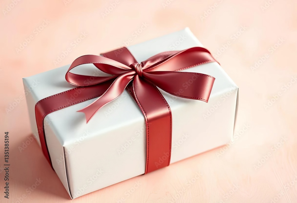 Elegantly wrapped gift box, pastel background, soft light, ribbon detail, summer, holiday Elegantly wrapped gift box, pastel background, soft light, ribbon detail, summer, holiday