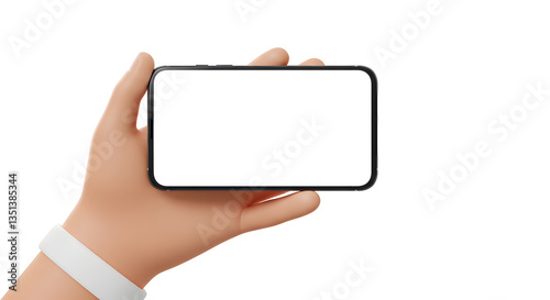3D Realistic Hand Holding Smartphone Horizontally with Blank Screen for UI Mockups