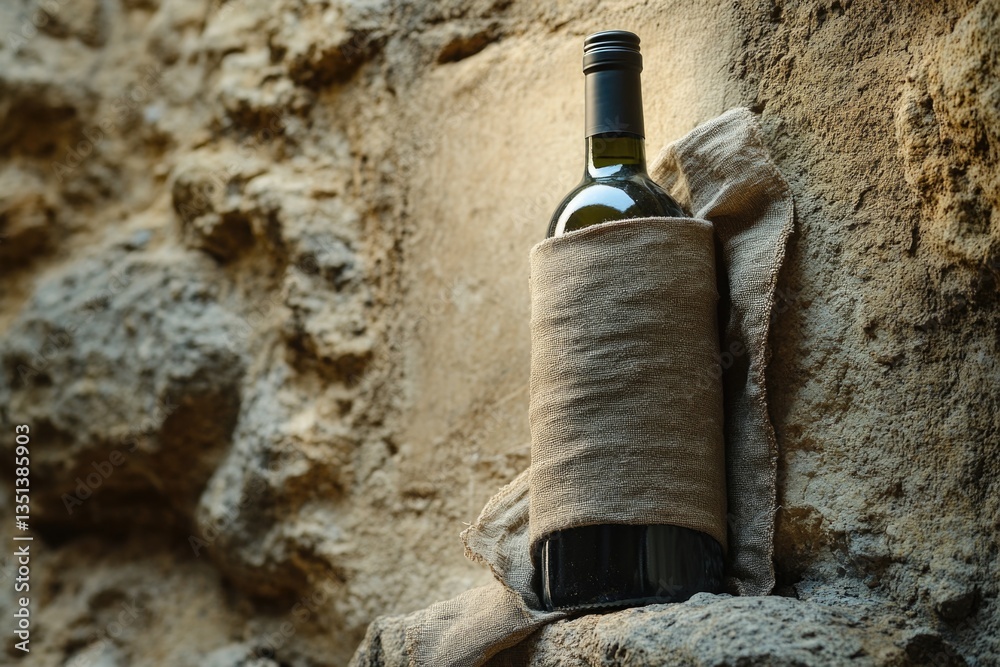 A bottle of wine wrapped in a cloth for protection and presentation
