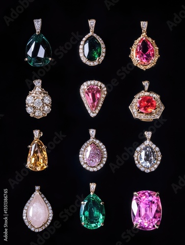 Obraz na płótnie A variety of colorful gemstones and diamonds on display w salonie