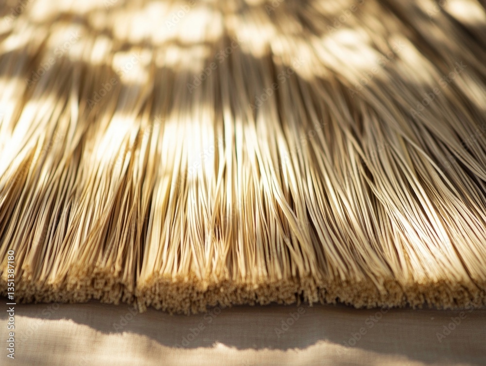 A close-up view of a straw umbrella on a table, perfect for everyday use or as a decorative item