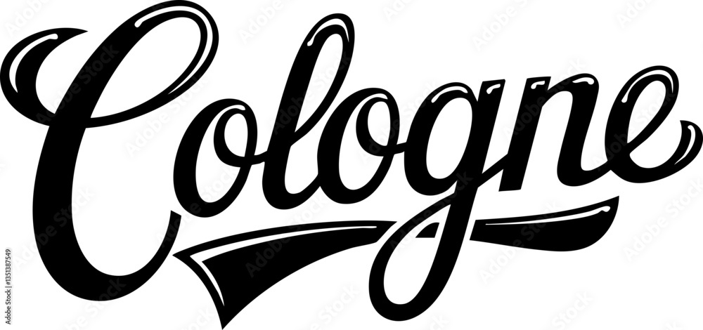 Elegant artistic script typography of the word 'Cologne' in stylish black letters for branding, labels, logos, and designs.